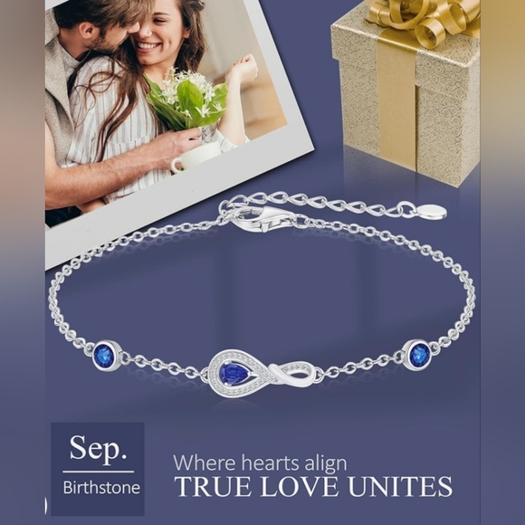 925 sterling silver sapphire September birthstone bracelet - Picture 2 of 5